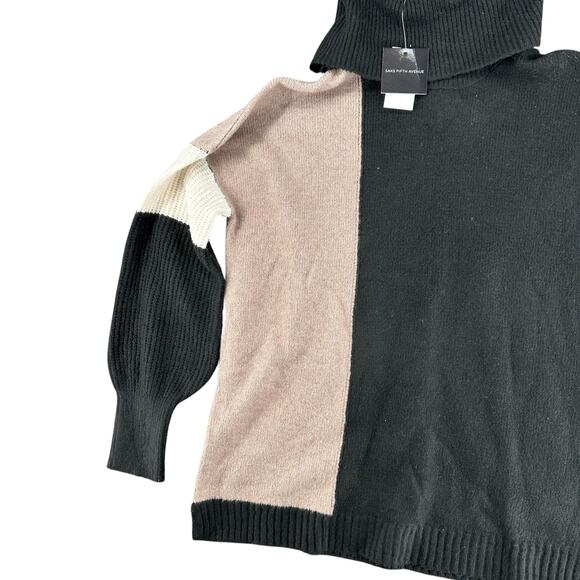 Saks Fifth Avenue Black Mocha Color Block Long Soft Sweater Turtle Neck Small - Picture 3 of 7